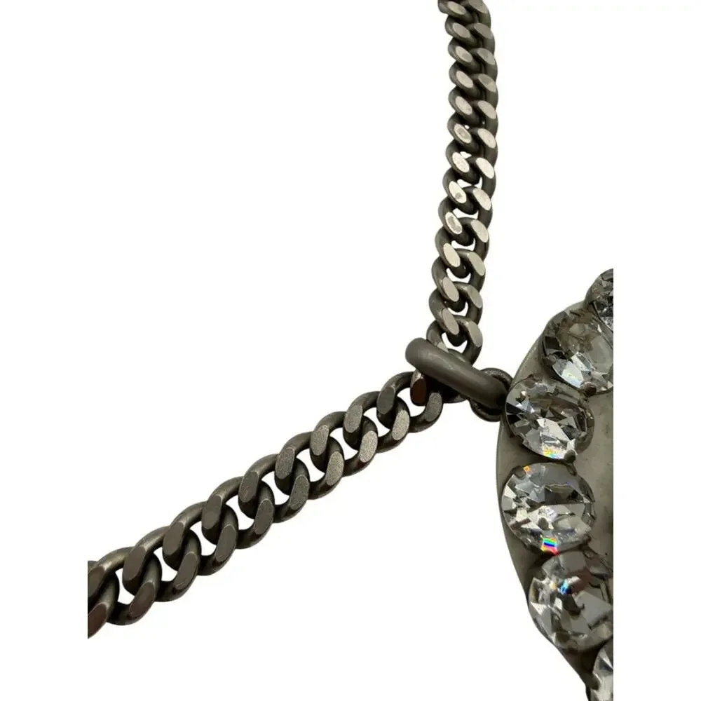 Chanel Fall 2000 Crystal CC Pearl Drop Medallion Necklace on Gunmetal Chain